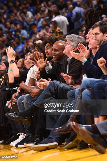 Former MLB player, Barry Bonds attends the Chicago Bulls game against the Golden State Warriors on February 8, 2017 at ORACLE Arena in Oakland,...