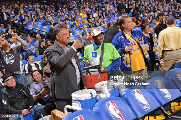 Civil rights activist, Jesse Jackson attends the Chicago Bulls game against the Golden State Warriors on February 8, 2017 at ORACLE Arena in Oakland,...