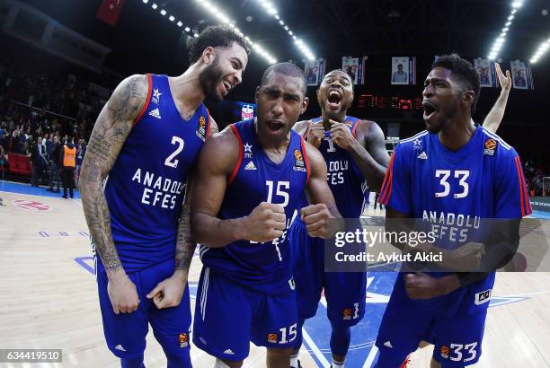 Tyler Honeycutt, #2 of Anadolu Efes Istanbul, Jayson Granger, #15 of Anadolu Efes Istanbul, Deshaun Thomas, #1 of Anadolu Efes Istanbul and Paul...