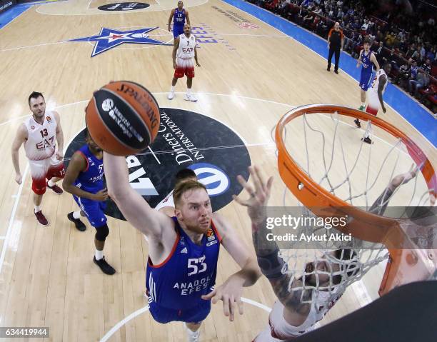 Alex Kirk, #53 of Anadolu Efes Istanbul in action during the 2016/2017 Turkish Airlines EuroLeague Regular Season Round 22 game between Anadolu Efes...