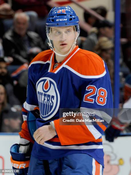 Lauri Korpikoski of the Edmonton Oilers plays in the game against the Columbus Blue Jackets at Rexall Place on February 2, 2016 in Edmonton, Alberta,...