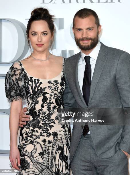 Dakota Johnson and Jamie Dornan attend the "Fifty Shades Darker" UK Premiere on February 9, 2017 in London, United Kingdom.