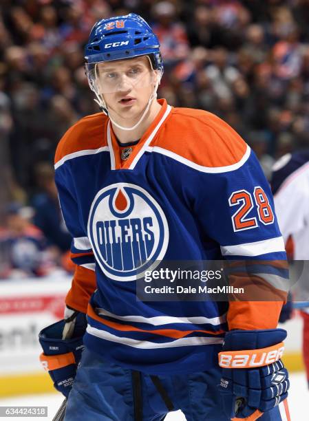 Lauri Korpikoski of the Edmonton Oilers plays in the game against the Columbus Blue Jackets at Rexall Place on February 2, 2016 in Edmonton, Alberta,...