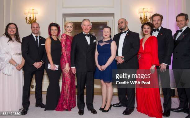 Prince Charles, Prince of Wales, President of The Princes Trust, poses with Alexander Armstrong, Helen McCrory, Damian Lewis and Pixie Lott as he...