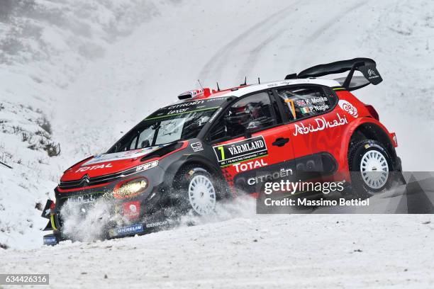 Kris Meeke of Great Britain and Paul Nagle of Ireland compete in their Citroen Total Abu Dhabi WRT Citroen C3 WRC during the Shakedown of the WRC...