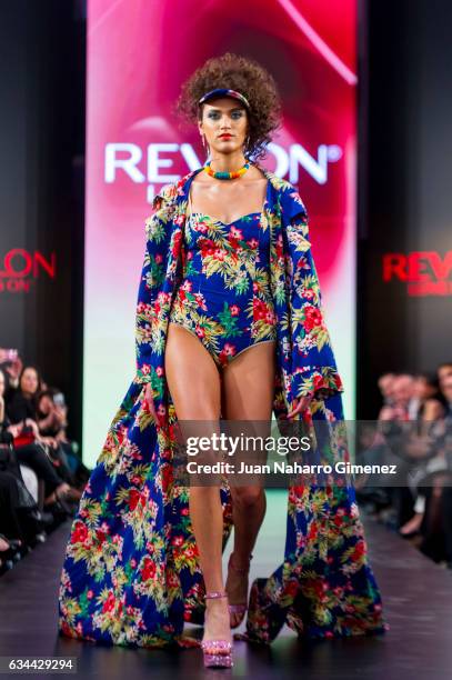 Model walks the runway during 'Love Is On' presentation at Hotel NH Collection Eurobuilding on February 9, 2017 in Madrid, Spain.