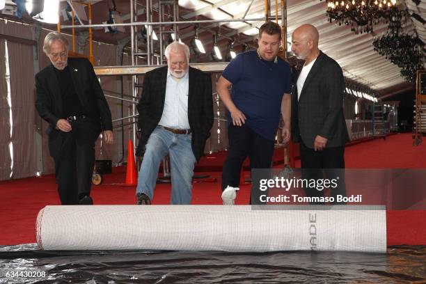 Neil Portnow, Ken Ehrlich, James Corden and Jack Sussman attend the Red Carpet Roll Out For The 59th Annual GRAMMY Awards at L.A. LIVE on February 9,...