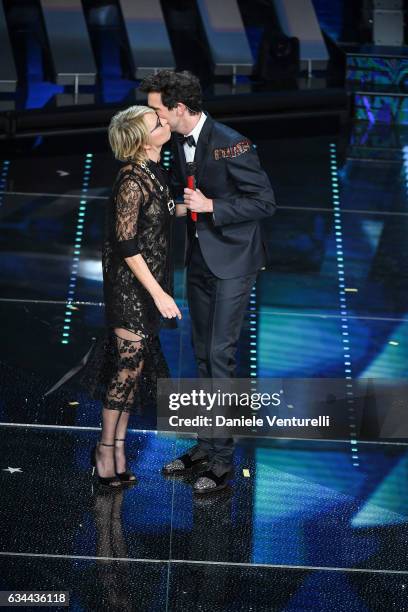 Maria De Filippi and Mika attend the third night of the 67th Sanremo Festival 2017 at Teatro Ariston on February 9, 2017 in Sanremo, Italy.