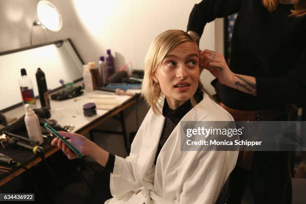 Model prepares backstage at Noon by Noor fashion show during New York Fashion Week: The Shows at Gallery 3, Skylight Clarkson Sq on February 9, 2017...