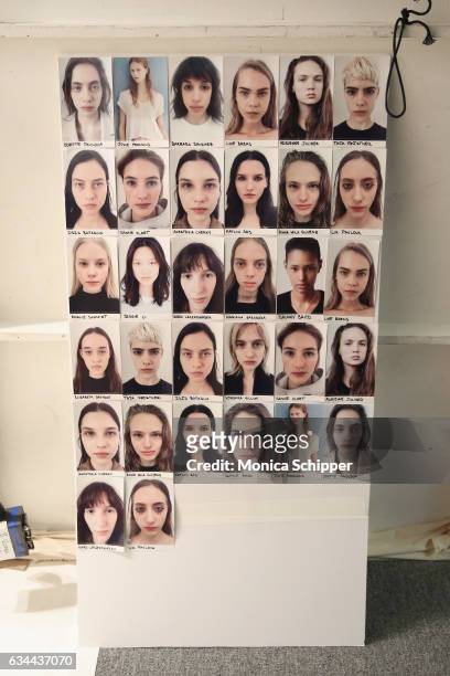 Details backstage at Noon by Noor fashion show during New York Fashion Week: The Shows at Gallery 3, Skylight Clarkson Sq on February 9, 2017 in New...