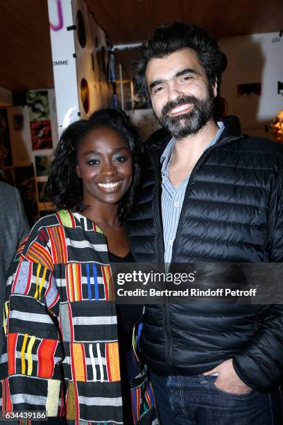 Aiisa Maiga and her husband attend the Launching of the Book "Mocafico Numero" at Studio des Acacias on February 9, 2017 in Paris, France.