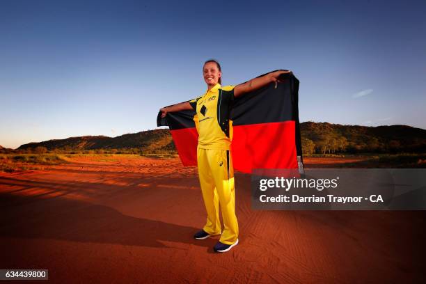 Only the second Indigenous female to play for Australia, Ashleigh Gardner poses for a photo on February 7, 2017 in Alice Springs, Australia.