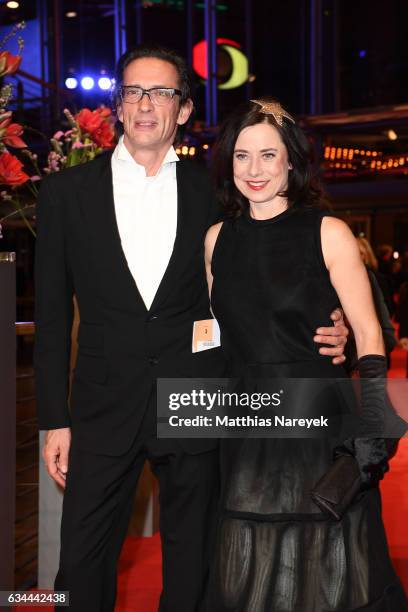 Oskar Roehler and his wife Inka Friedrich attend the 'Django' premiere during the 67th Berlinale International Film Festival Berlin at Berlinale...