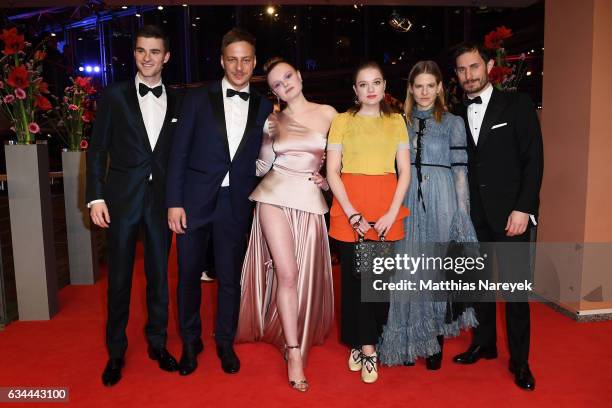 Patrick Moelleken, Tom Wlaschiha, Maria Dragus, Jella Haase, Aino Laberenz and Clemens Schick attend the 'Django' premiere during the 67th Berlinale...