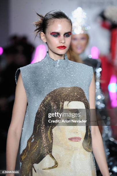 Model walks the runway at the Christian Cowan Fall/Winter 2017 Fashion Show at Pier 59 on February 9, 2017 in New York City.