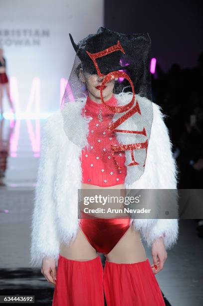 Model walks the runway at the Christian Cowan Fall/Winter 2017 Fashion Show at Pier 59 on February 9, 2017 in New York City.