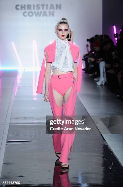 Model walks the runway at the Christian Cowan Fall/Winter 2017 Fashion Show at Pier 59 on February 9, 2017 in New York City.