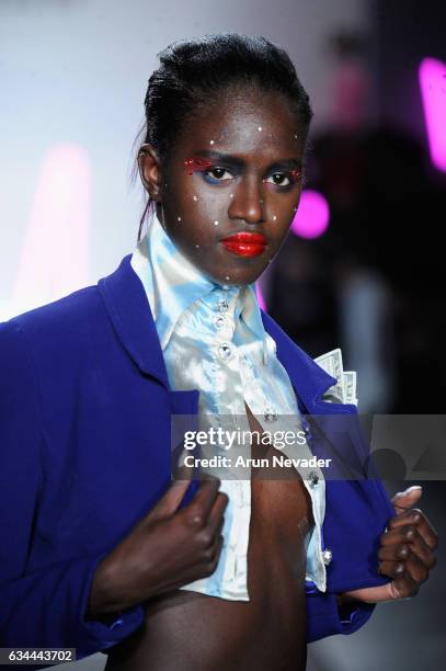 Model walks the runway at the Christian Cowan Fall/Winter 2017 Fashion Show at Pier 59 on February 9, 2017 in New York City.