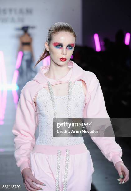 Model walks the runway at the Christian Cowan Fall/Winter 2017 Fashion Show at Pier 59 on February 9, 2017 in New York City.