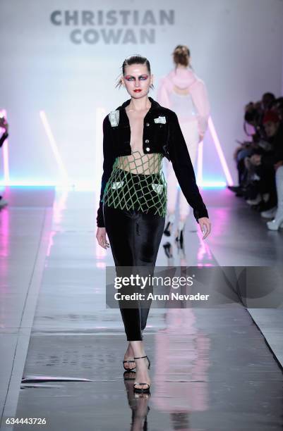 Model walks the runway at the Christian Cowan Fall/Winter 2017 Fashion Show at Pier 59 on February 9, 2017 in New York City.