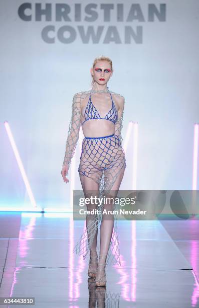 Model walks the runway at the Christian Cowan Fall/Winter 2017 Fashion Show at Pier 59 on February 9, 2017 in New York City.