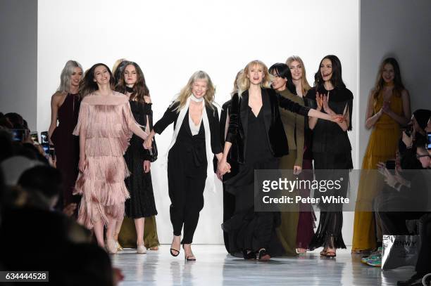 Erin Fetherston and models walk the runway after Erin Fetherston show during New York Fashion Week Gallery 3, Skylight Clarkson Sq on February 9,...