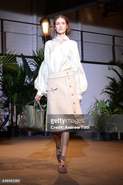 Model walks the runway at the Creatures of Comfort presentation during New York Fashion Week at Gallery 1, Skylight Clarkson Sq on February 9, 2017...