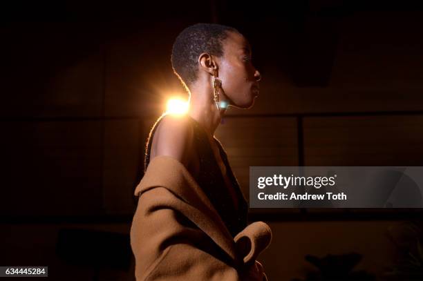 Model walks the runway at the Creatures of Comfort presentation during New York Fashion Week at Gallery 1, Skylight Clarkson Sq on February 9, 2017...