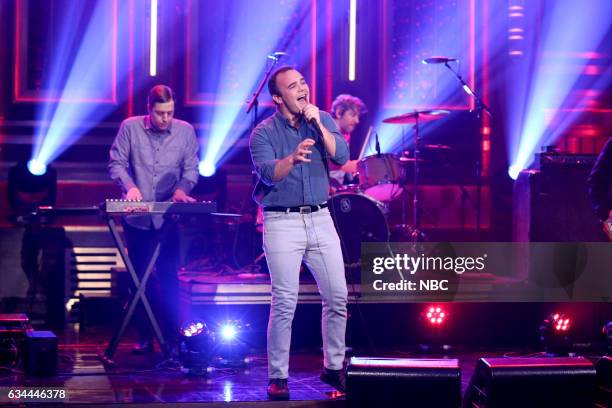 Episode 0621 -- Pictured: Gerrit Welmers and Samuel T. Herring of musical guest Future Islands on February 9, 2017 --