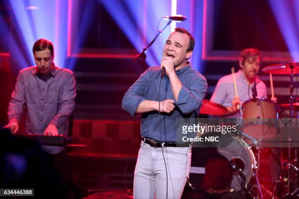 Episode 0621 -- Pictured: Gerrit Welmers, Samuel T. Herring and William Cashion of musical guest Future Islands on February 9, 2017 --