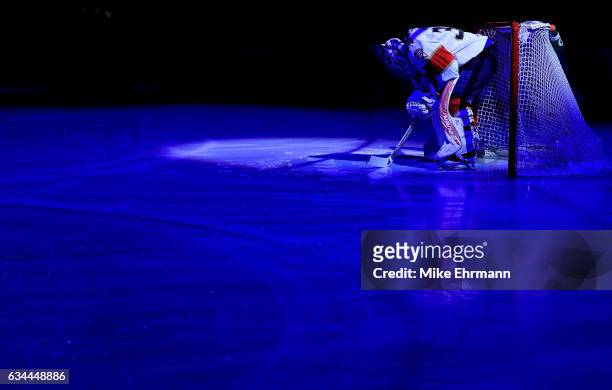 James Reimer of the Florida Panthers looks on during a game against the Los Angeles Kings at BB&T Center on February 9, 2017 in Sunrise, Florida.