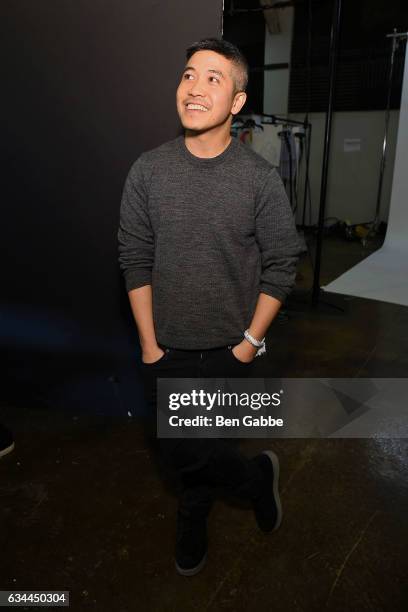 Fashion designer Thakoon Panichgul backstage during the Thakoon fashion show at New York Fashion Week at Cedar Lake on February 9, 2017 in New York...