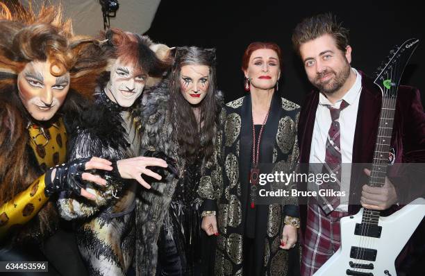 Glenn Close as "Norma Desmond" poses with the cast members of "Cats" and "School of Rock" backstage at the Opening Night of "Sunset Boulevard" on...