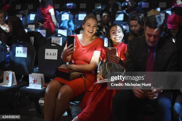 Model Iskra Lawrence and Asia Monet Ray attend the American Heart Association's Go Red For Women Red Dress Collection 2017 presented by Macy's at...