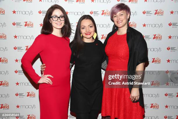 Masha Titievsky, Amanda Casarez, and Bethany Meuleners attend the American Heart Association's Go Red For Women Red Dress Collection 2017 presented...