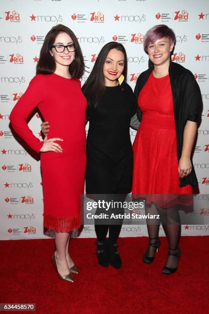 Masha Titievsky, Amanda Casarez, and Bethany Meuleners attend the American Heart Association's Go Red For Women Red Dress Collection 2017 presented...