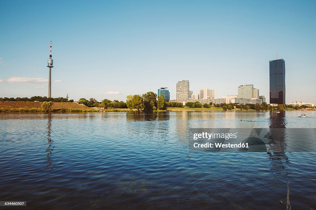 Austria, Vienna, View from Donauinsel to Donau City