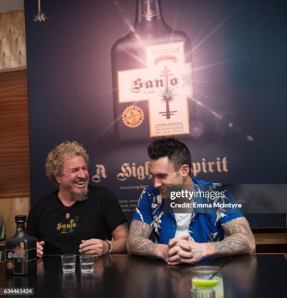 Musicians Sammy Hagar and Adam Levine launch Santo Mezquila at Delilah on February 9, 2017 in West Hollywood, California.