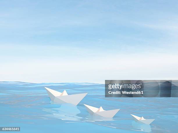 ilustraciones, imágenes clip art, dibujos animados e iconos de stock de little paper boats on water - floating on water