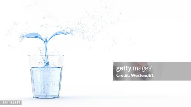 stockillustraties, clipart, cartoons en iconen met 3d rendering, plant of water in glass - 3 d glasses