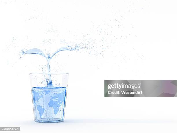 3d rendering, plant of water growing in glass, world texture, copy space - dehydration stock illustrations