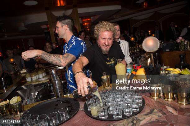 Musicians Adam Levine and Sammy Hagar launch Santo Mezquila at Delilah on February 9, 2017 in West Hollywood, California.