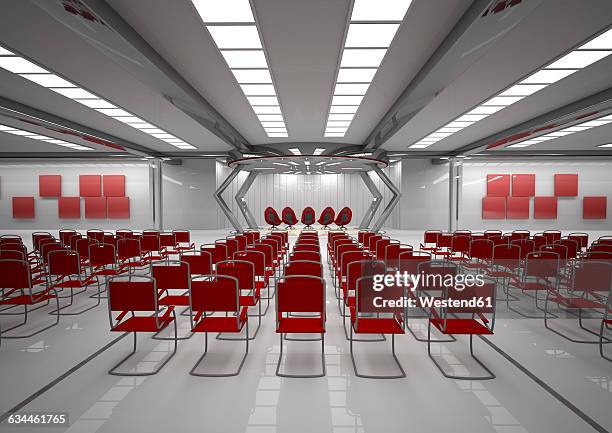 futuristic room with red chairs, 3d rendering - oberlicht stock-grafiken, -clipart, -cartoons und -symbole