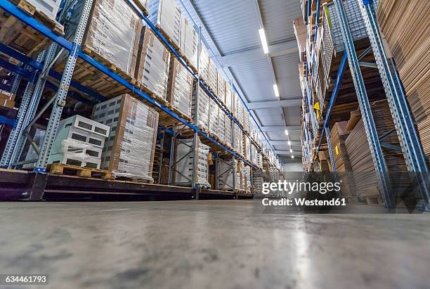 high rack warehouse with packed products ready for shipment - factory wide angle stock pictures, royalty-free photos & images