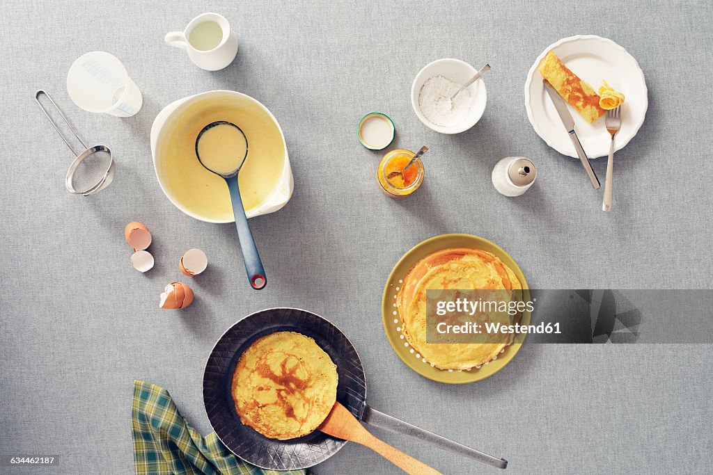Igredients and steps of preparing pancakes