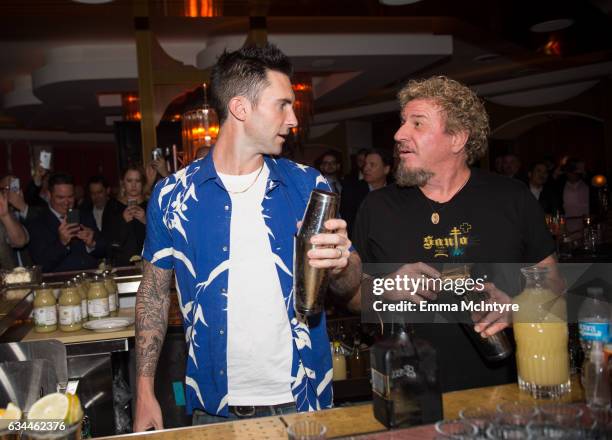 Musicians Adam Levine and Sammy Hagar launch Santo Mezquila at Delilah on February 9, 2017 in West Hollywood, California.