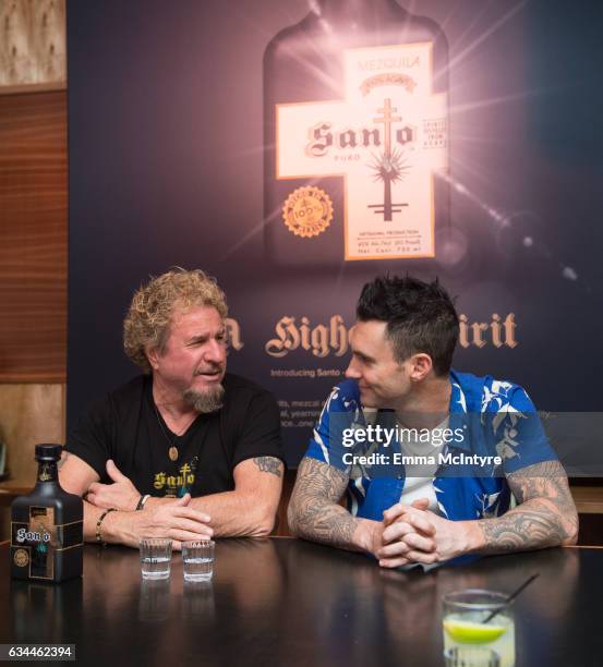 Musicians Sammy Hagar and Adam Levine launch Santo Mezquila at Delilah on February 9, 2017 in West Hollywood, California.