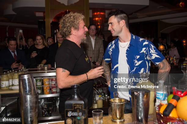 Musicians Sammy Hagar and Adam Levine launch Santo Mezquila at Delilah on February 9, 2017 in West Hollywood, California.