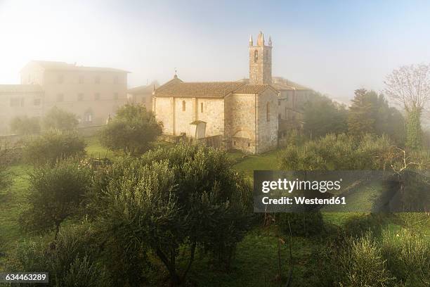 italy, tuscany, montereggioni, santa maria assunta church - monteriggioni stock pictures, royalty-free photos & images