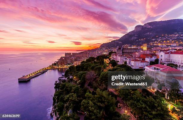 monaco, monte carlo at dusk - monte carlo imagens e fotografias de stock